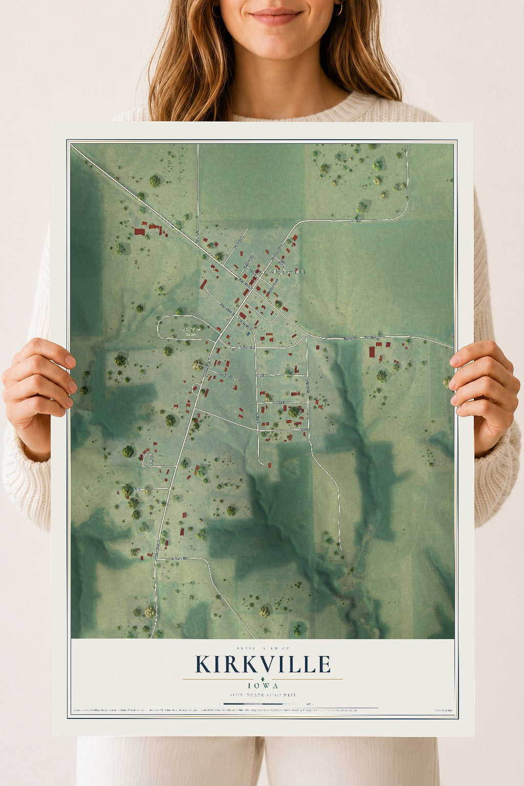 Map of Kirkville, Iowa, 18 x 24 inch unframed archival matte print