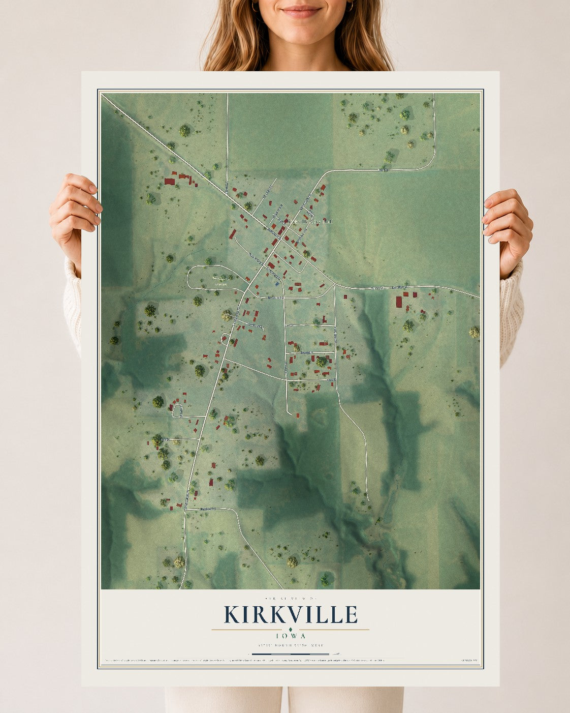Map of Kirkville, Iowa, 24 x 36 inch unframed archival matte print