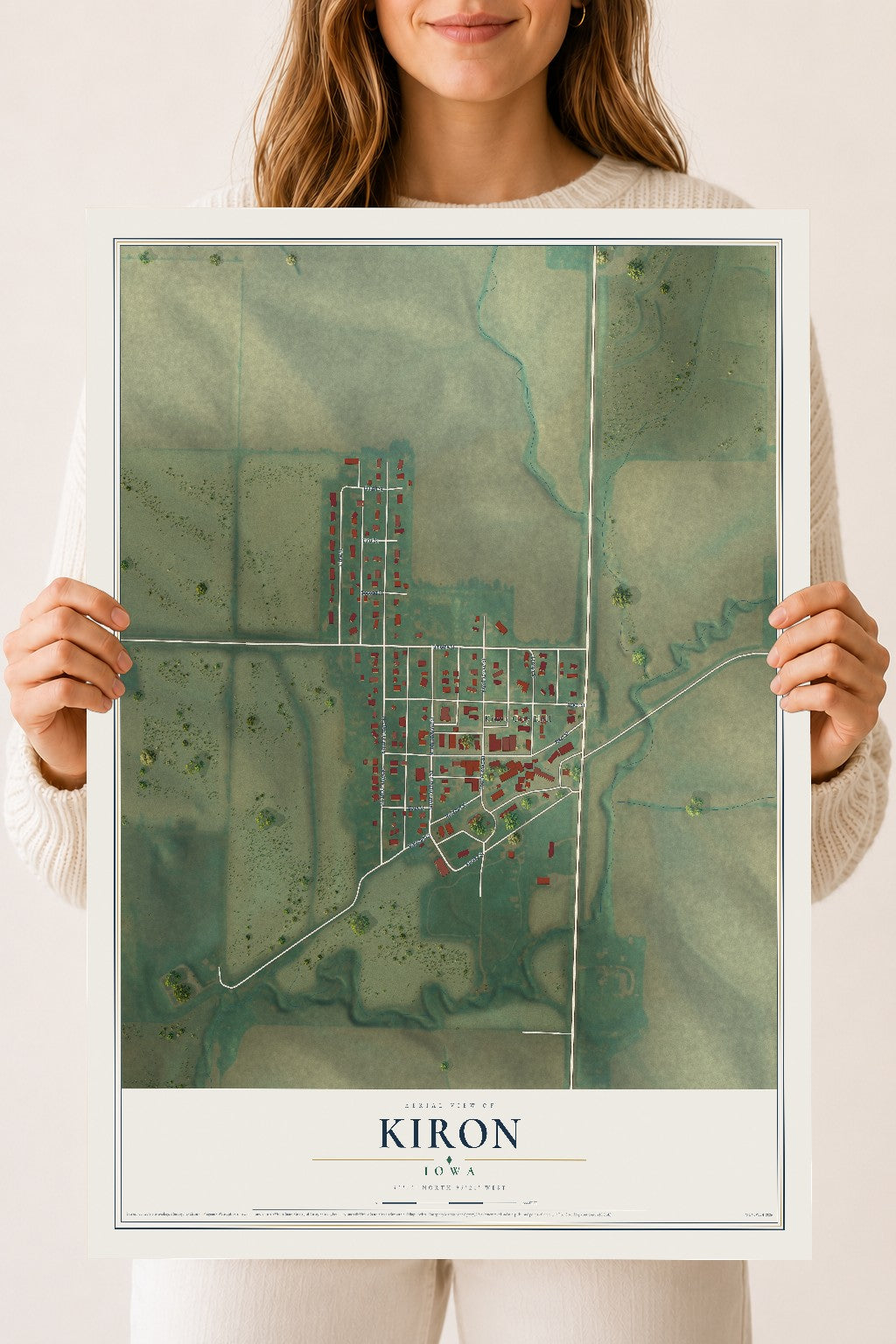 Map of Kiron, Iowa, 18 x 24 inch unframed archival matte print