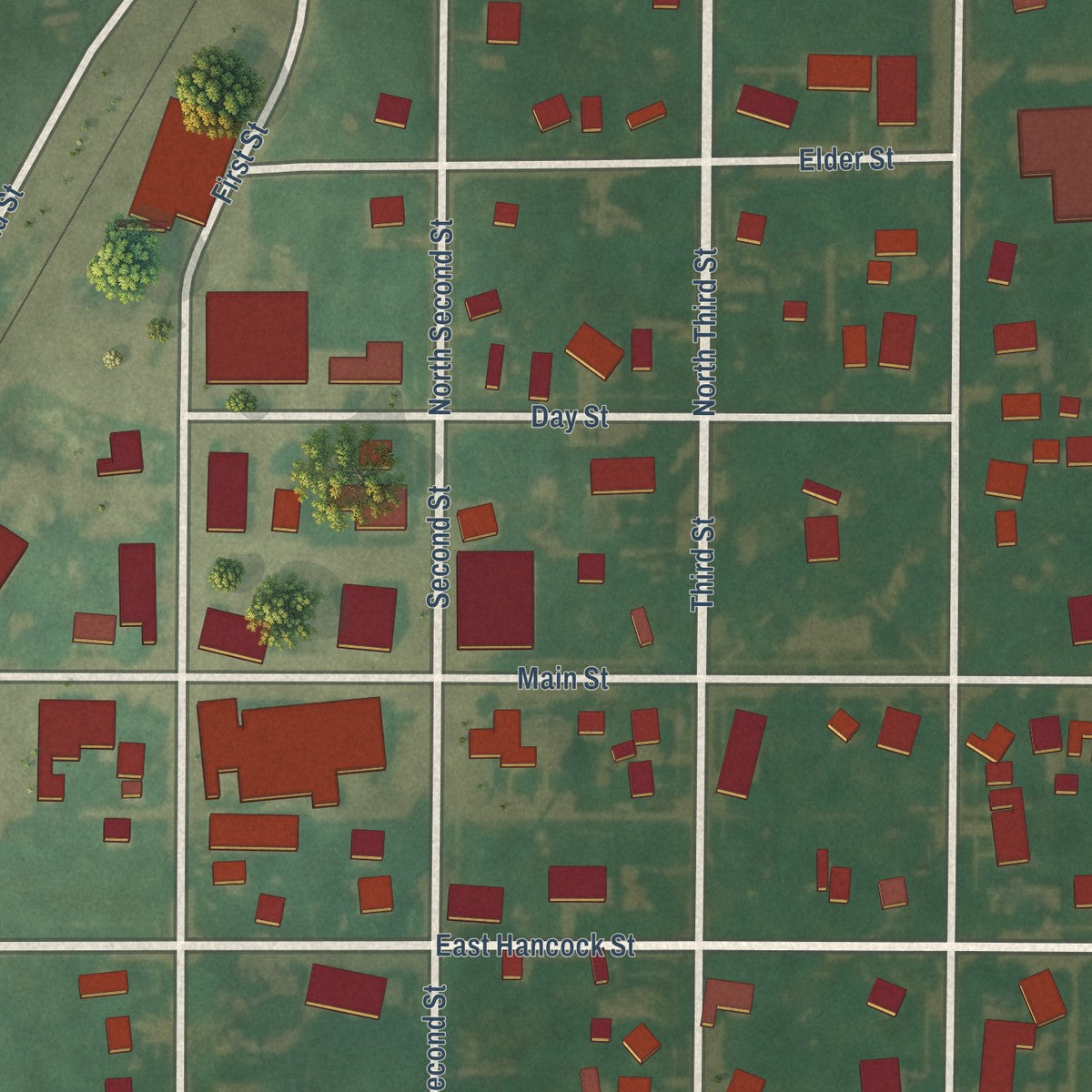Close-up of the map of Klemme, Iowa print showing street and building detail