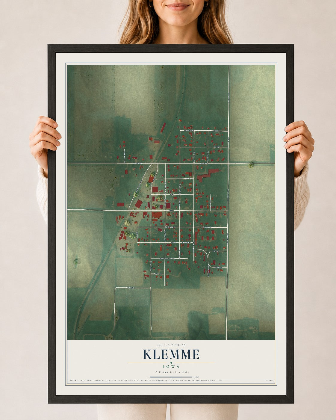 Map of Klemme, Iowa, 24 x 36 inch print in a black wood frame