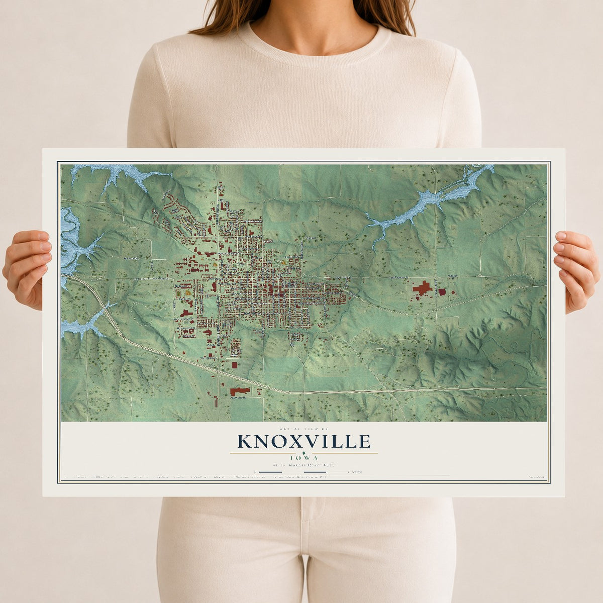 Map of Knoxville, Iowa, 12 x 18 inch unframed archival matte print