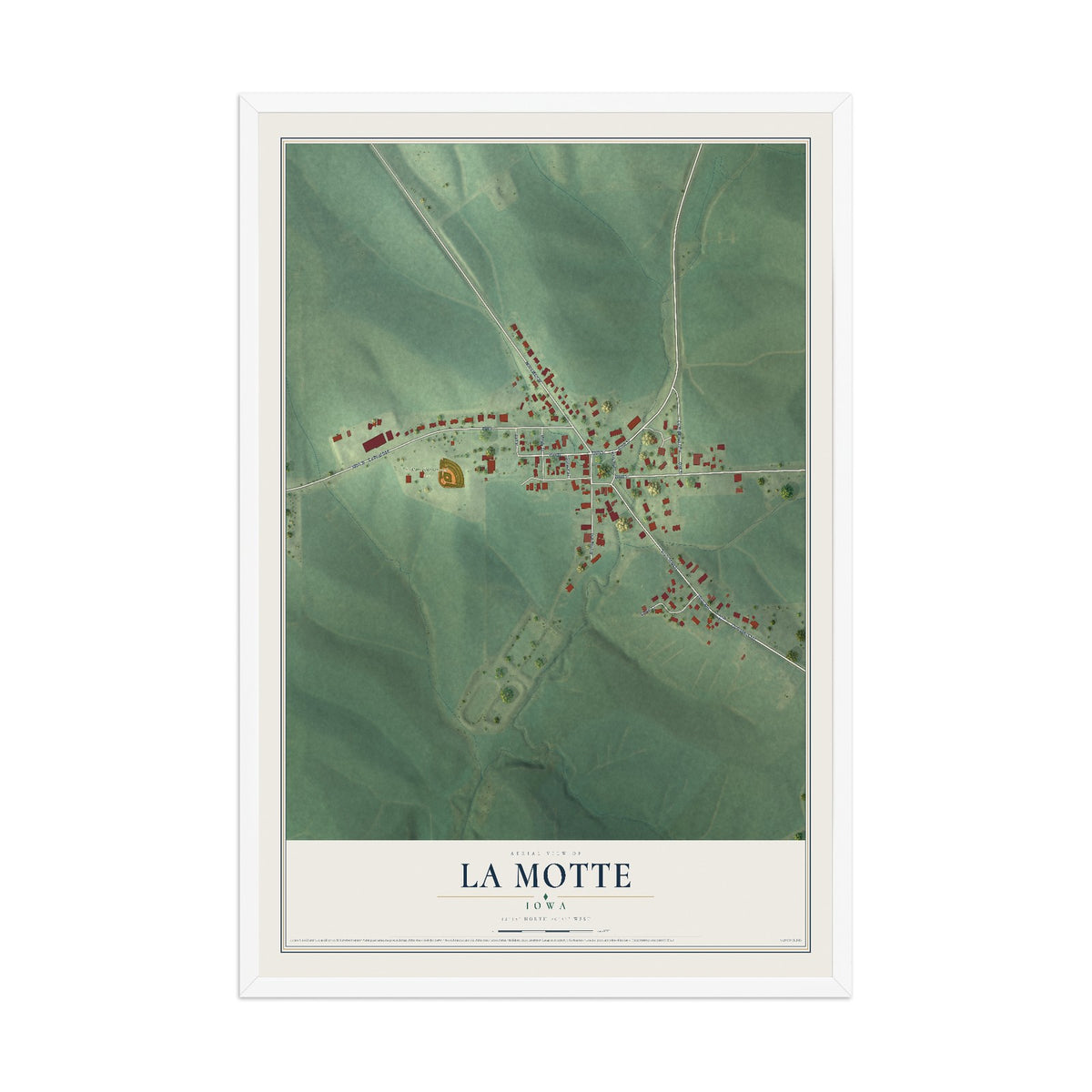 Map of La Motte, Iowa, 12 x 18 inch print in a white wood frame