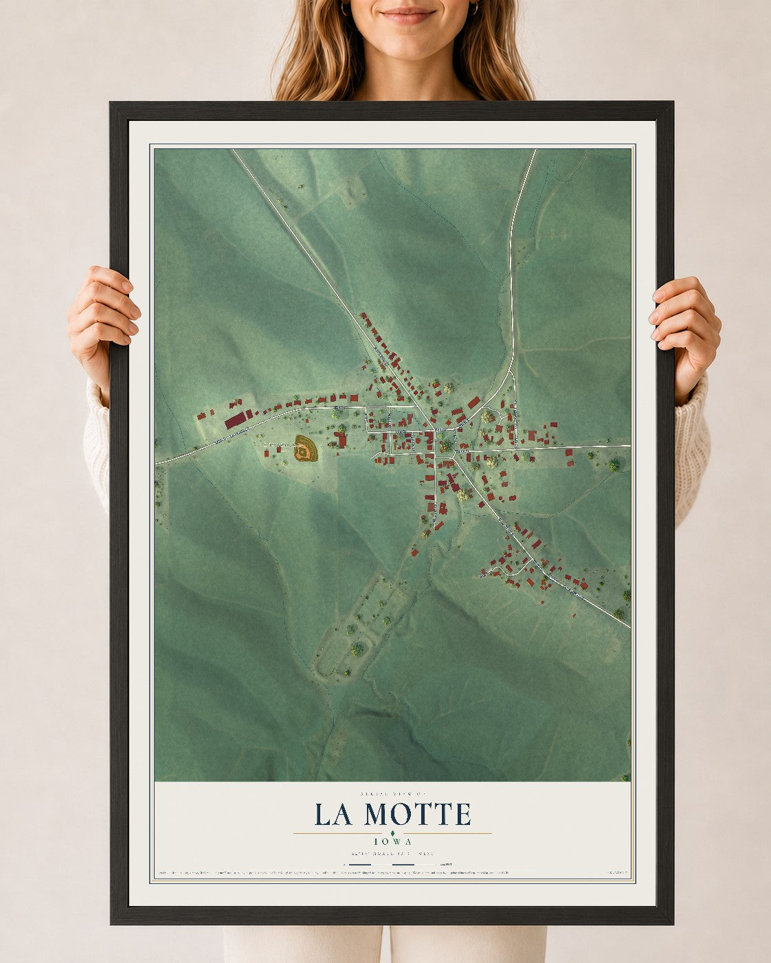 Map of La Motte, Iowa, 24 x 36 inch print in a black wood frame