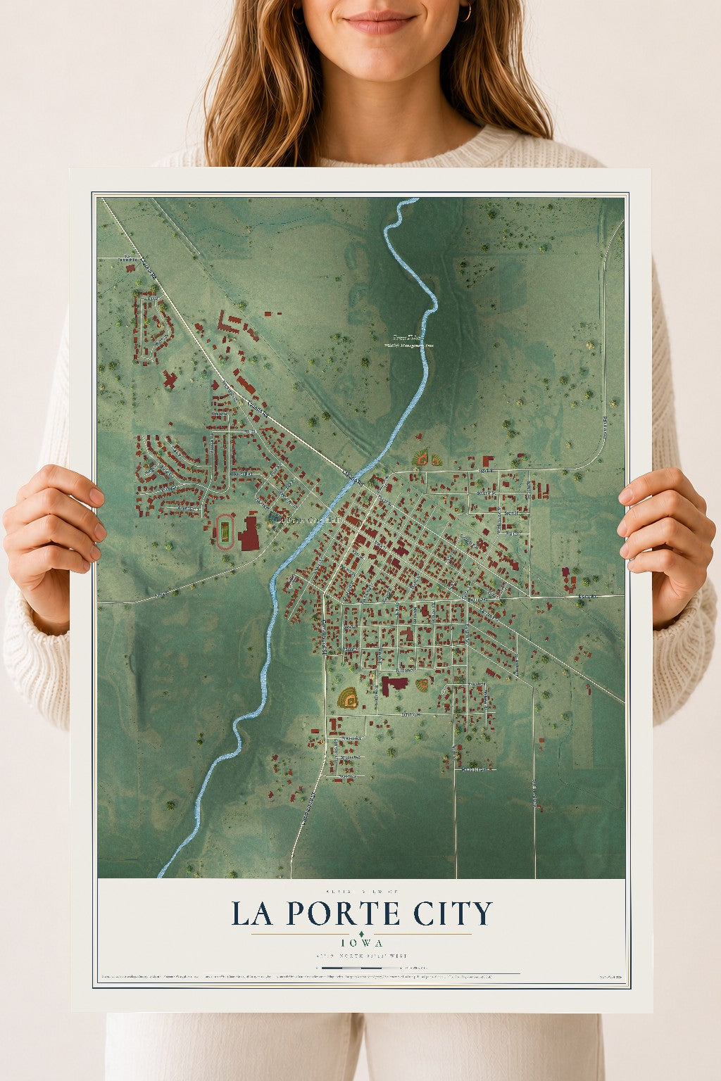 Map of La Porte City, Iowa, 18 x 24 inch unframed archival matte print