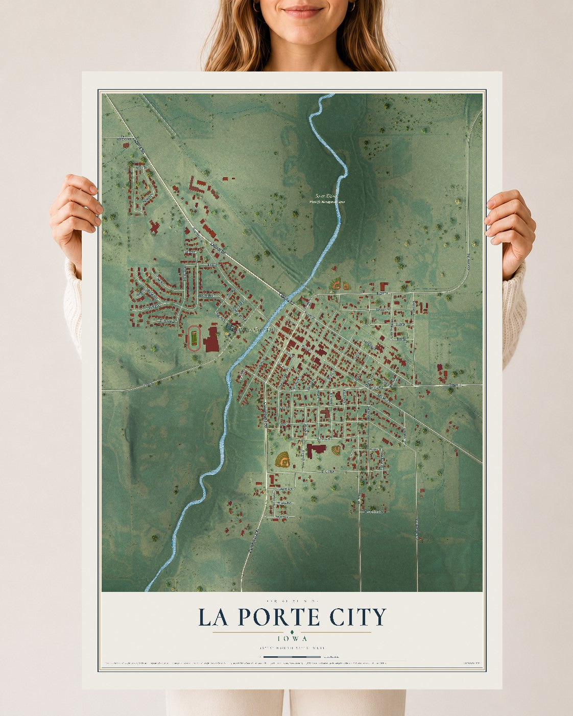 Map of La Porte City, Iowa, 24 x 36 inch unframed archival matte print