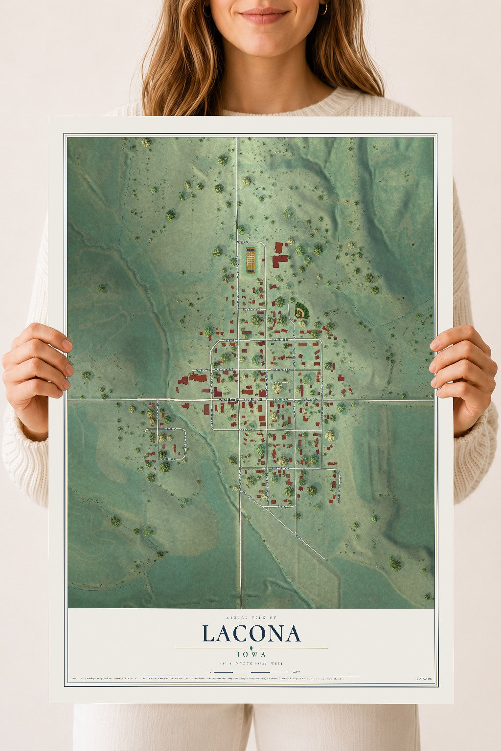Map of Lacona, Iowa, 18 x 24 inch unframed archival matte print