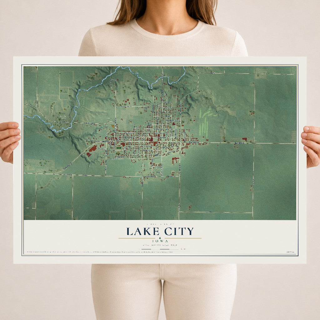 Map of Lake City, Iowa, 18 x 24 inch unframed archival matte print