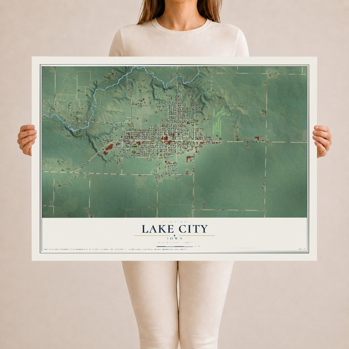 Map of Lake City, Iowa, 24 x 36 inch unframed archival matte print