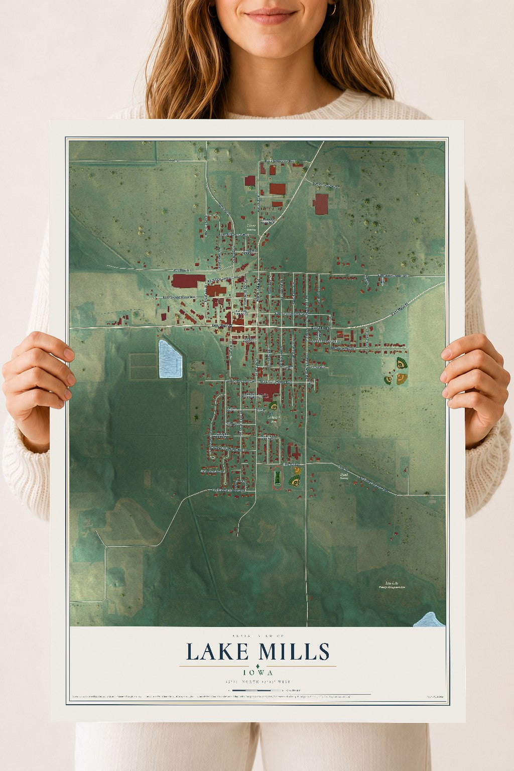 Map of Lake Mills, Iowa, 18 x 24 inch unframed archival matte print