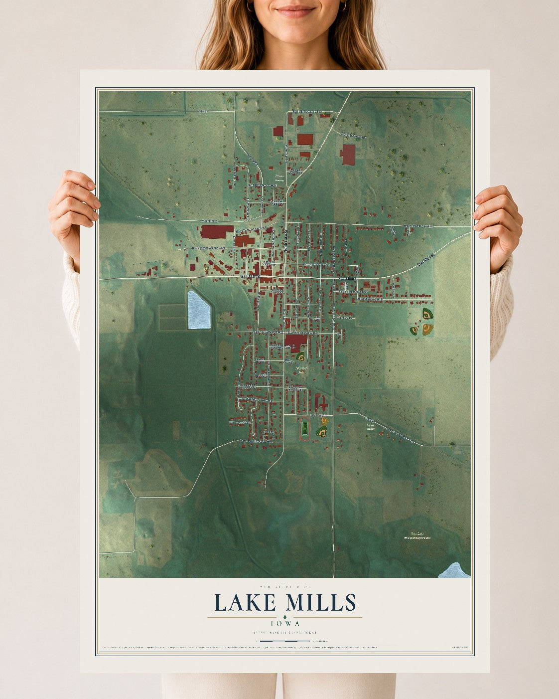 Map of Lake Mills, Iowa, 24 x 36 inch unframed archival matte print