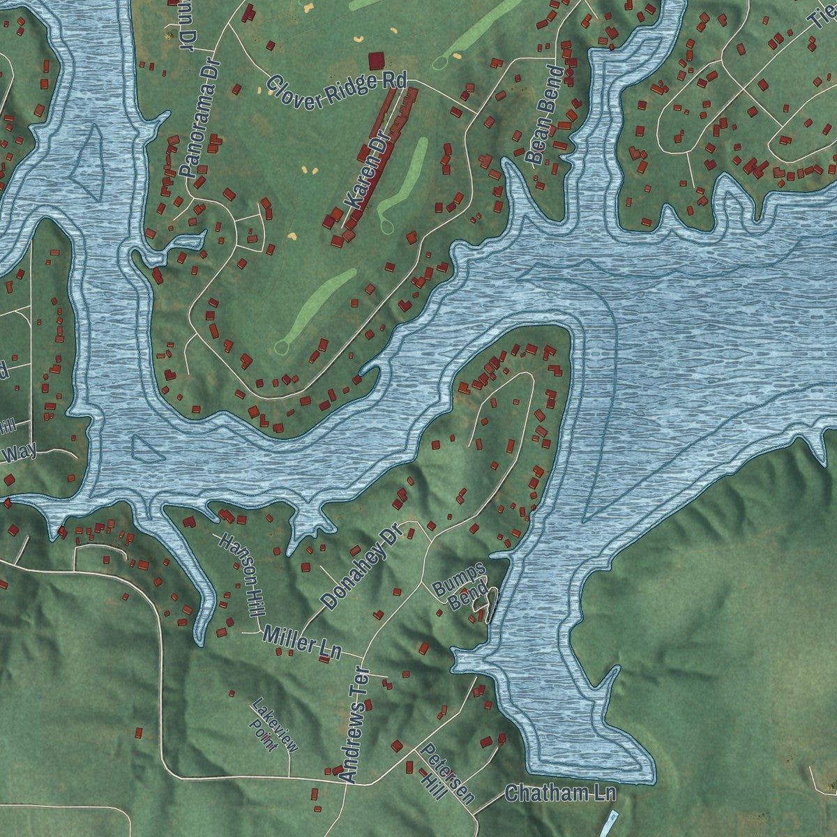 Close-up of the map of Lake Panorama, Iowa print showing street and building detail