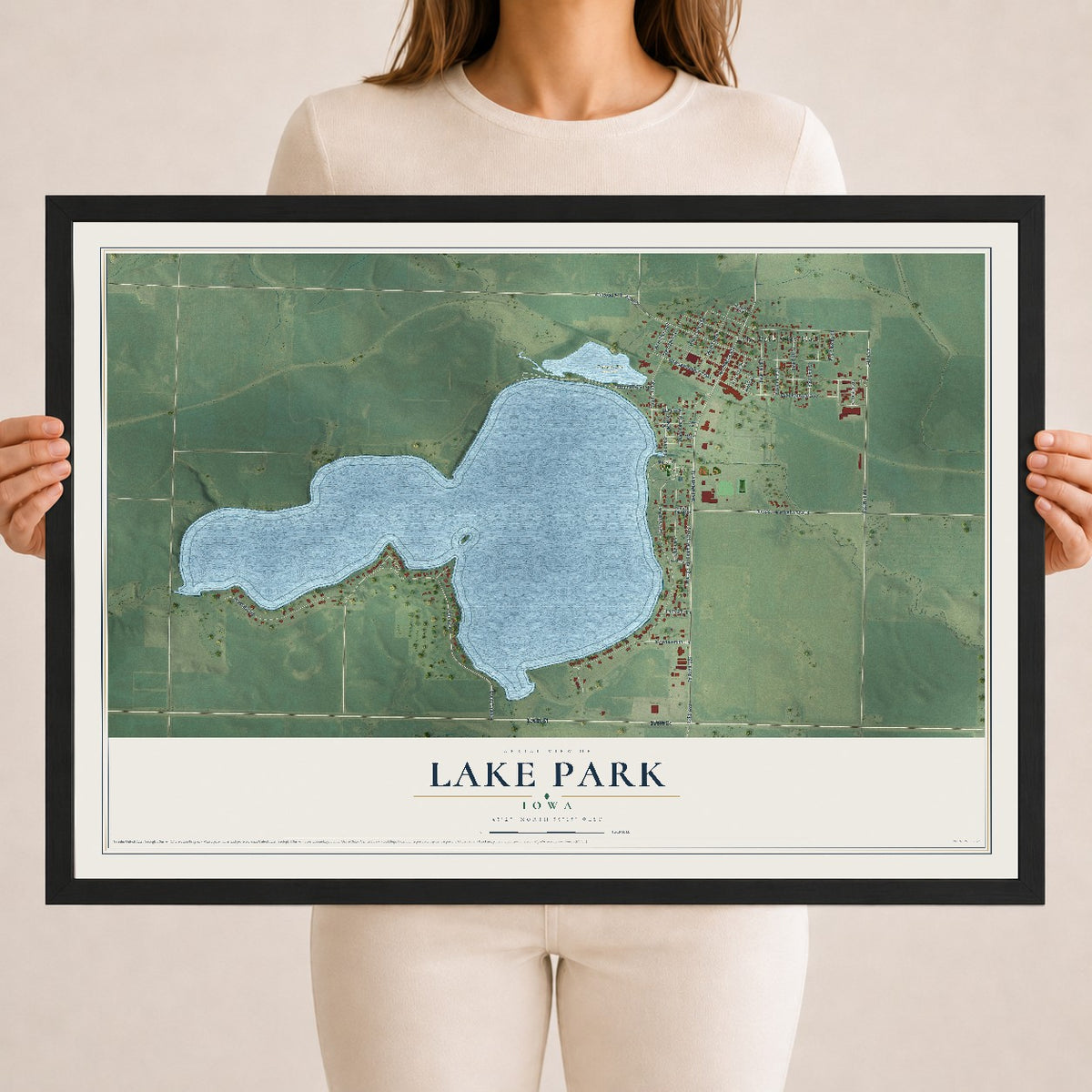 Map of Lake Park, Iowa, 18 x 24 inch print in a black wood frame