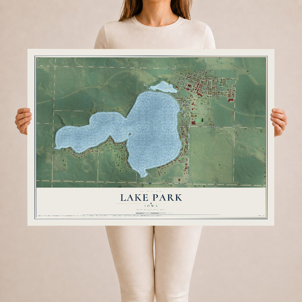 Map of Lake Park, Iowa, 24 x 36 inch unframed archival matte print