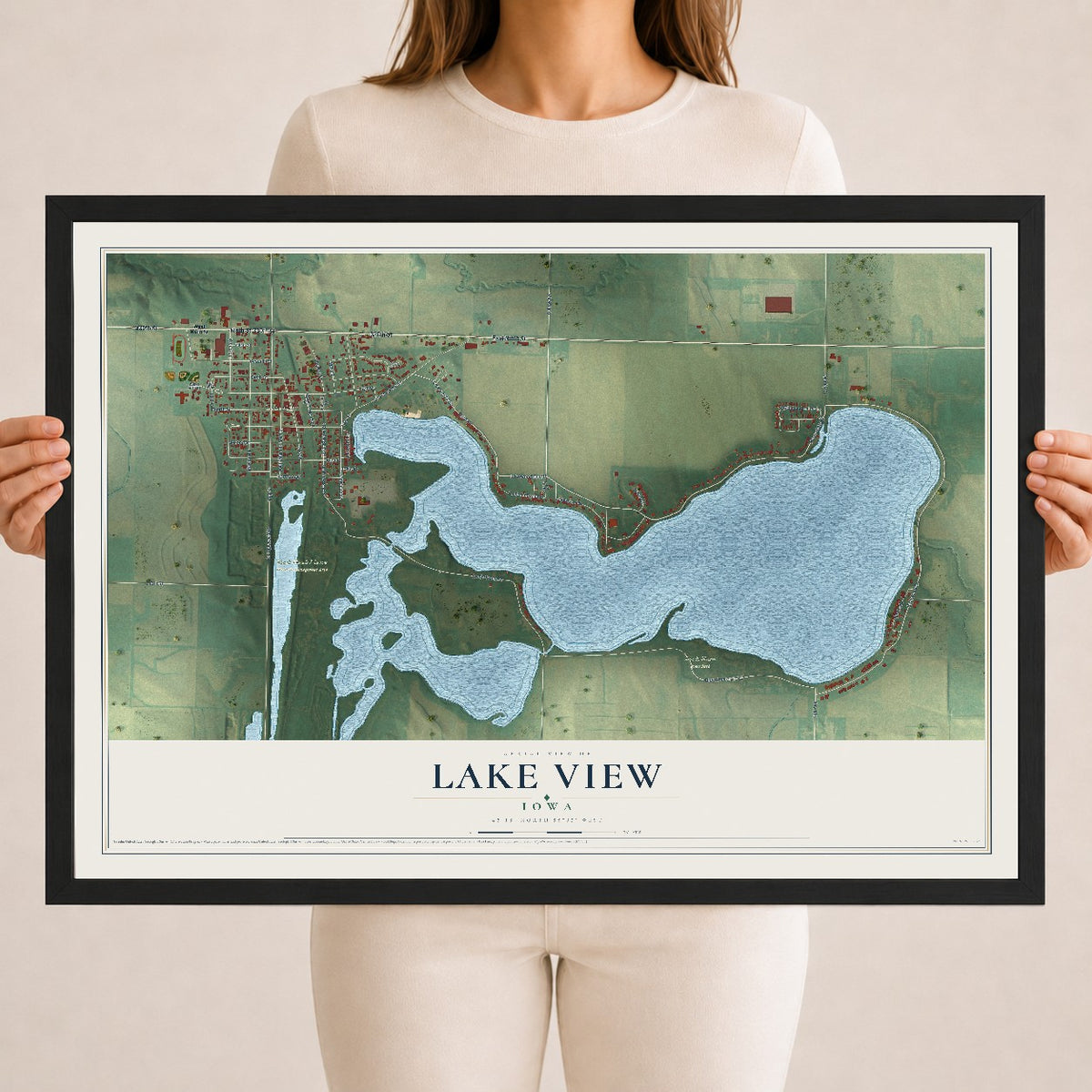 Map of Lake View, Iowa, 18 x 24 inch print in a black wood frame