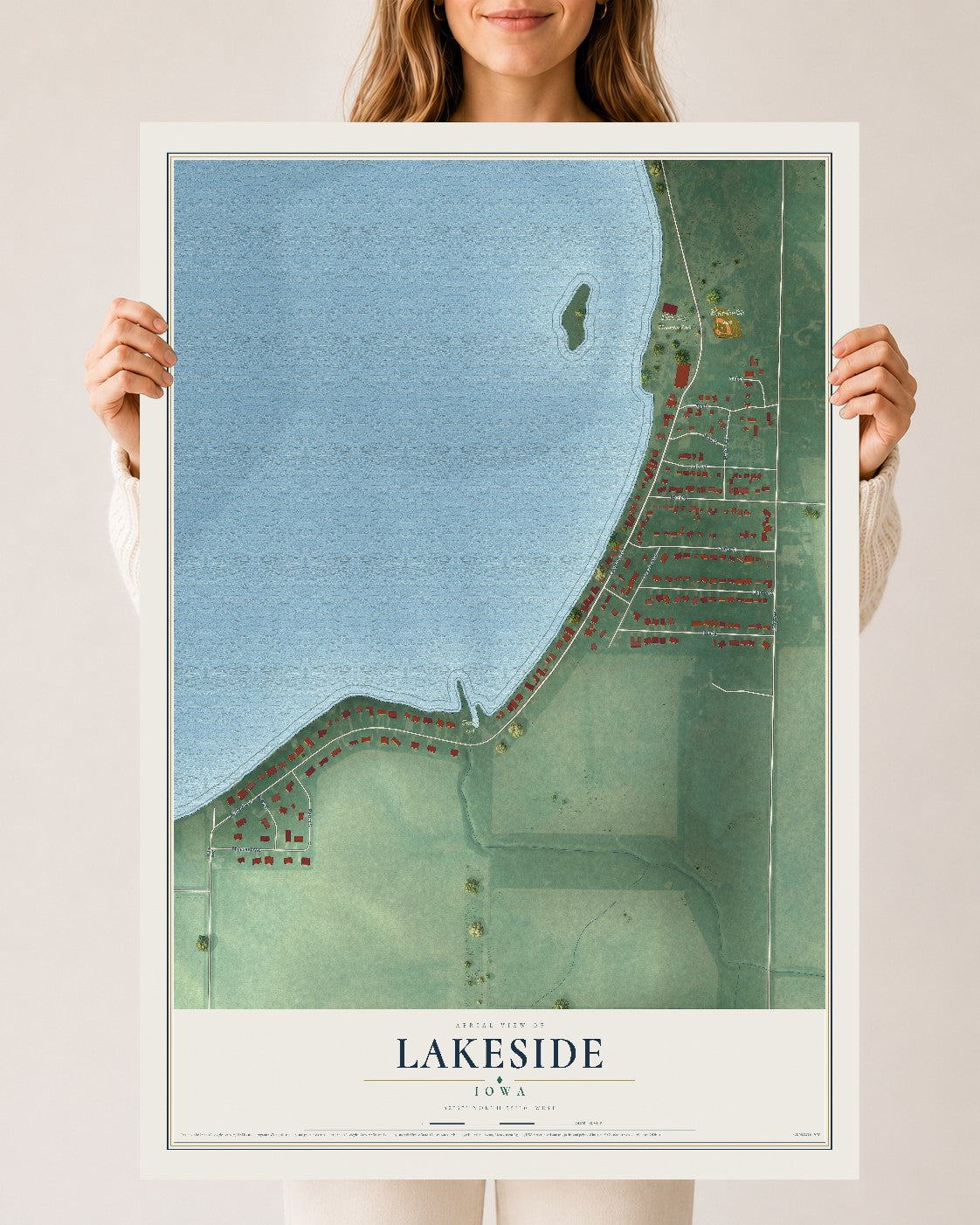 Map of Lakeside, Iowa, 24 x 36 inch unframed archival matte print