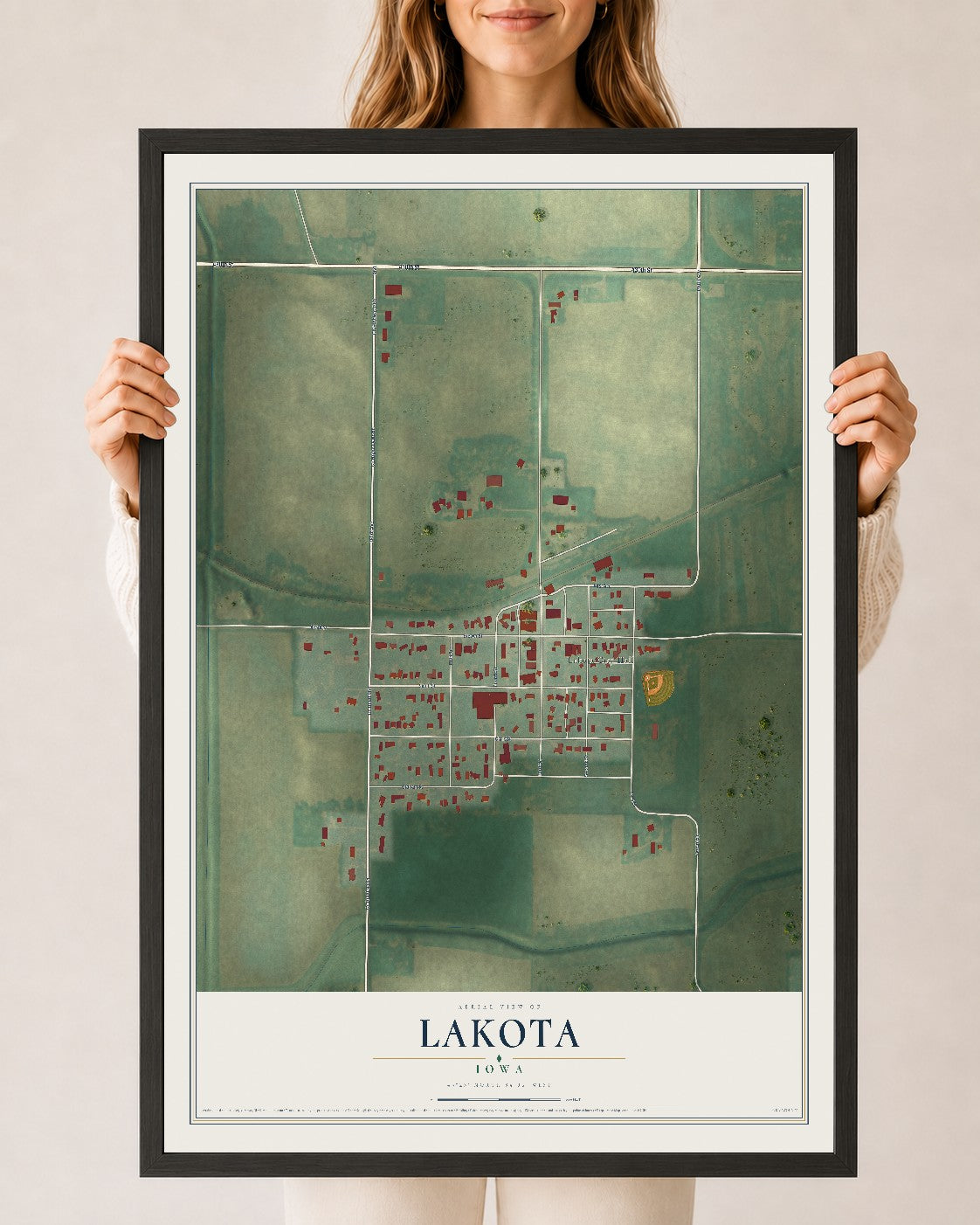 Map of Lakota, Iowa, 24 x 36 inch print in a black wood frame
