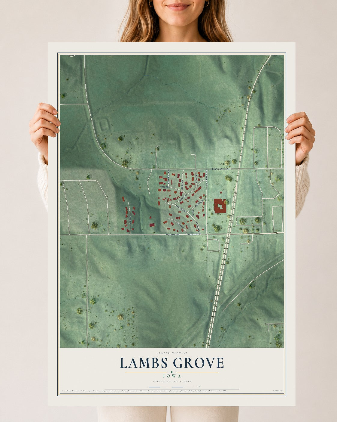 Map of Lambs Grove, Iowa, 24 x 36 inch unframed archival matte print