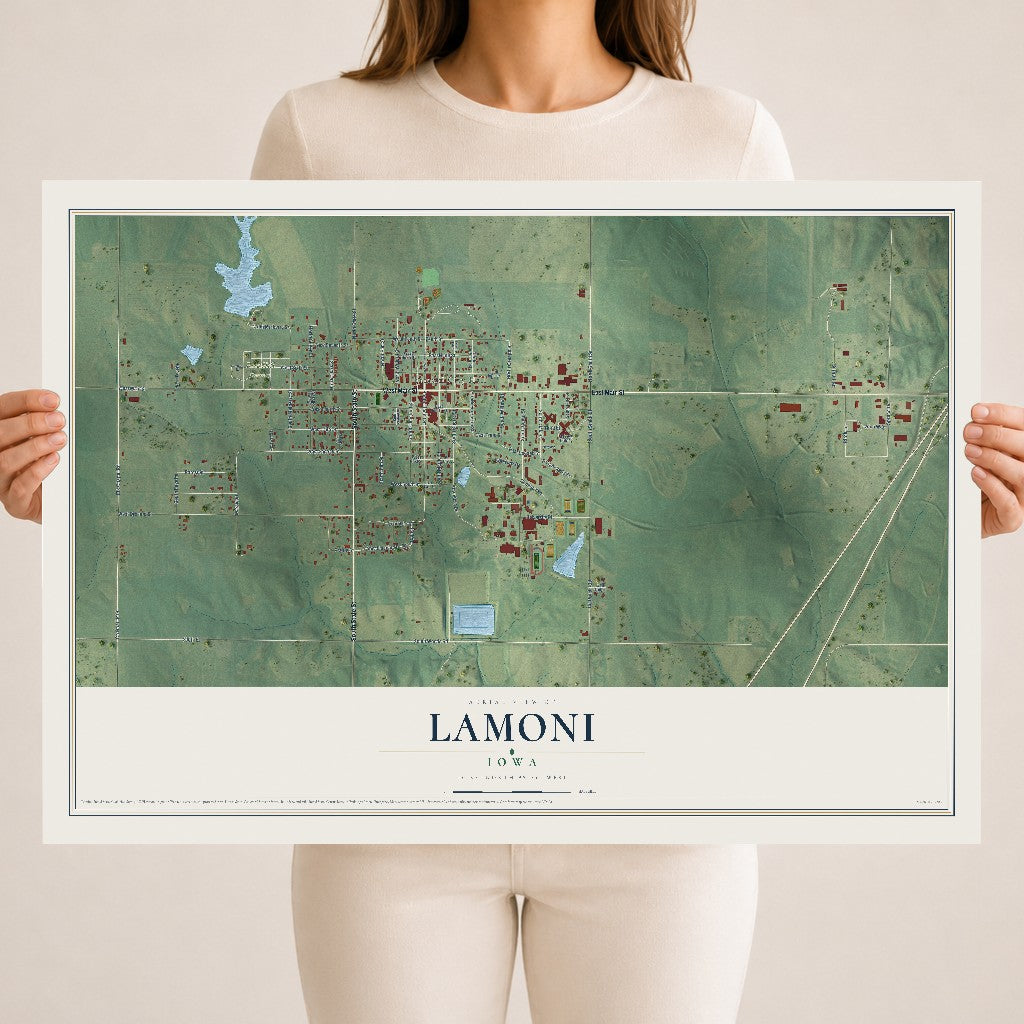 Map of Lamoni, Iowa, 18 x 24 inch unframed archival matte print