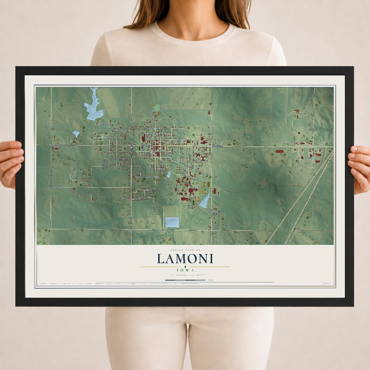 Map of Lamoni, Iowa, 18 x 24 inch print in a black wood frame