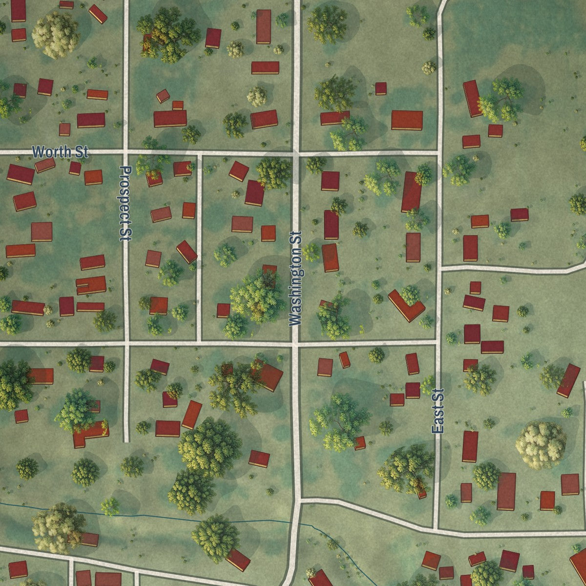 Close-up of the map of Lamont, Iowa print showing street and building detail