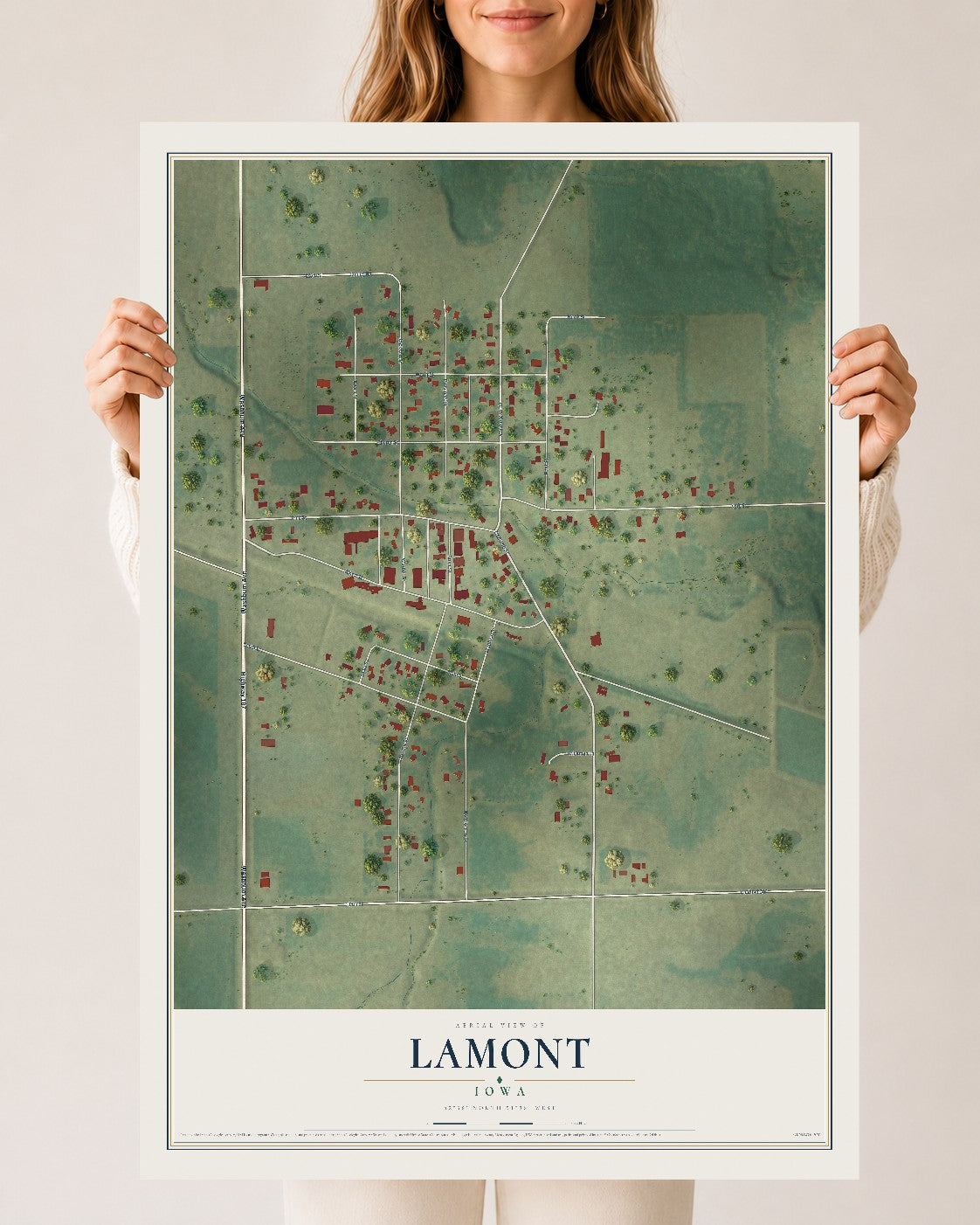Map of Lamont, Iowa, 24 x 36 inch unframed archival matte print