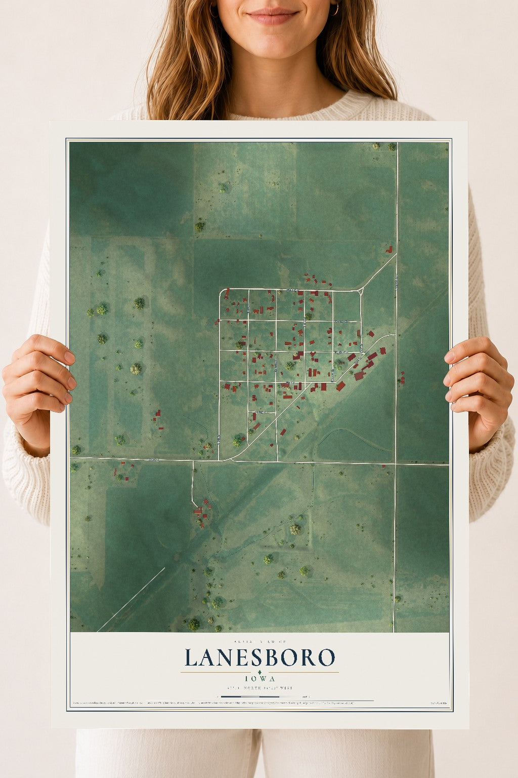 Map of Lanesboro, Iowa, 18 x 24 inch unframed archival matte print