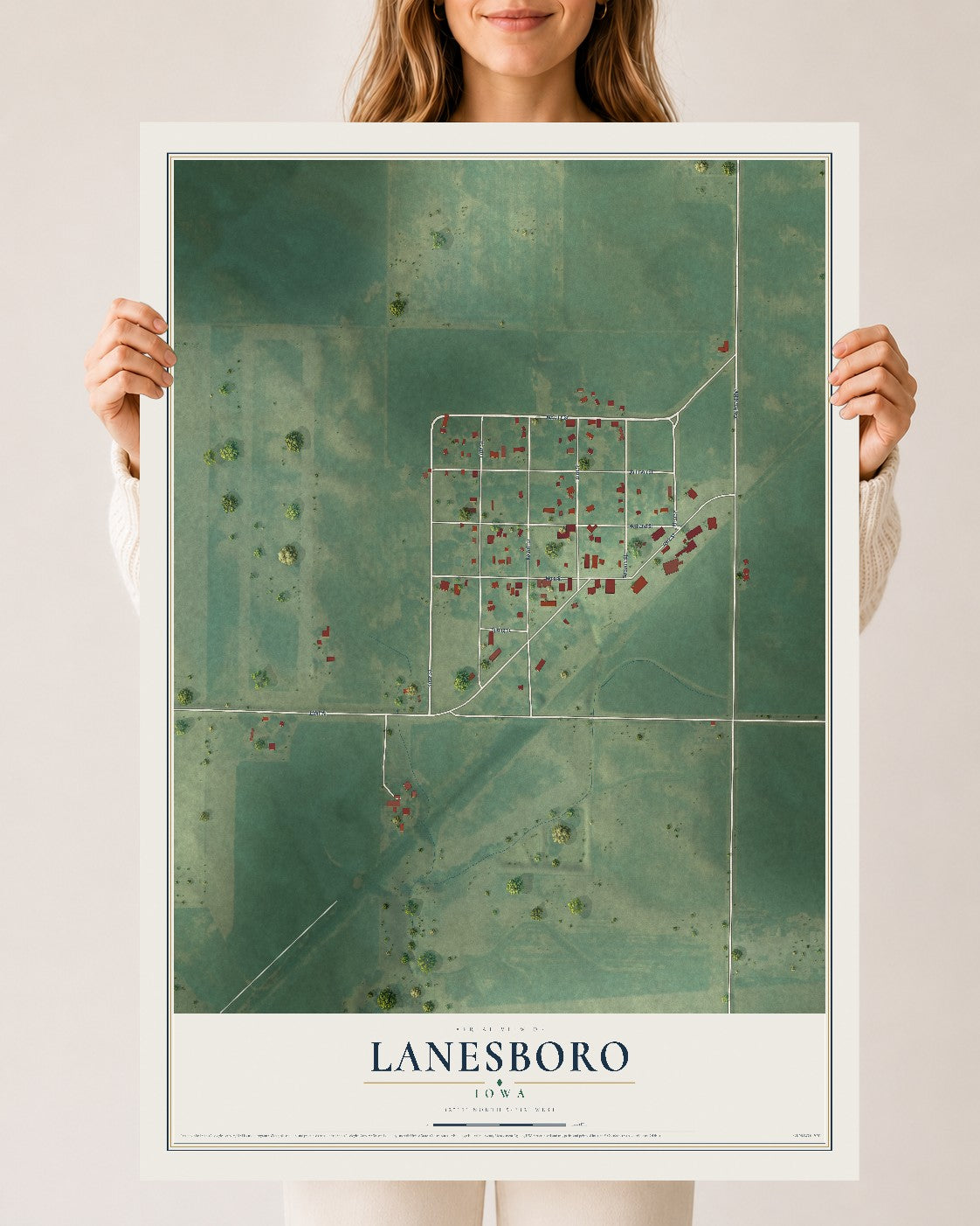 Map of Lanesboro, Iowa, 24 x 36 inch unframed archival matte print