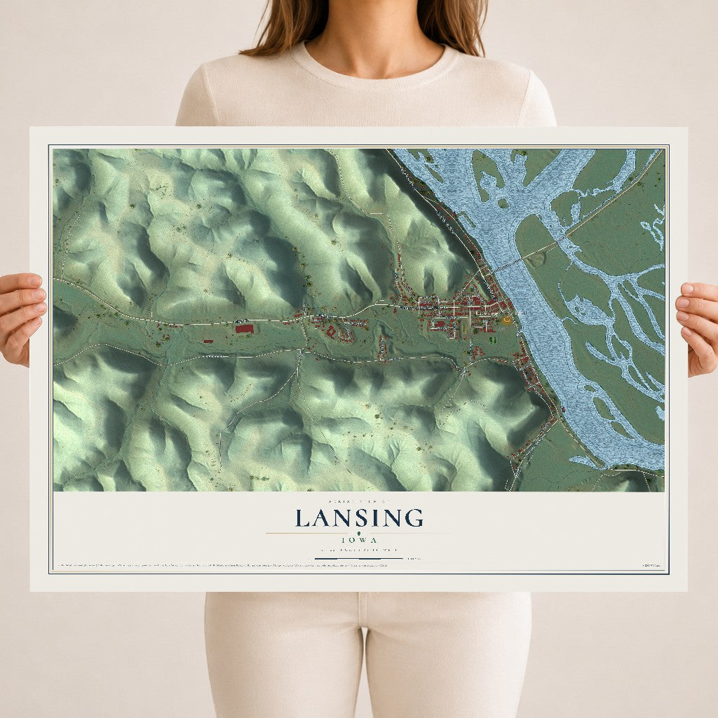 Map of Lansing, Iowa, 18 x 24 inch unframed archival matte print