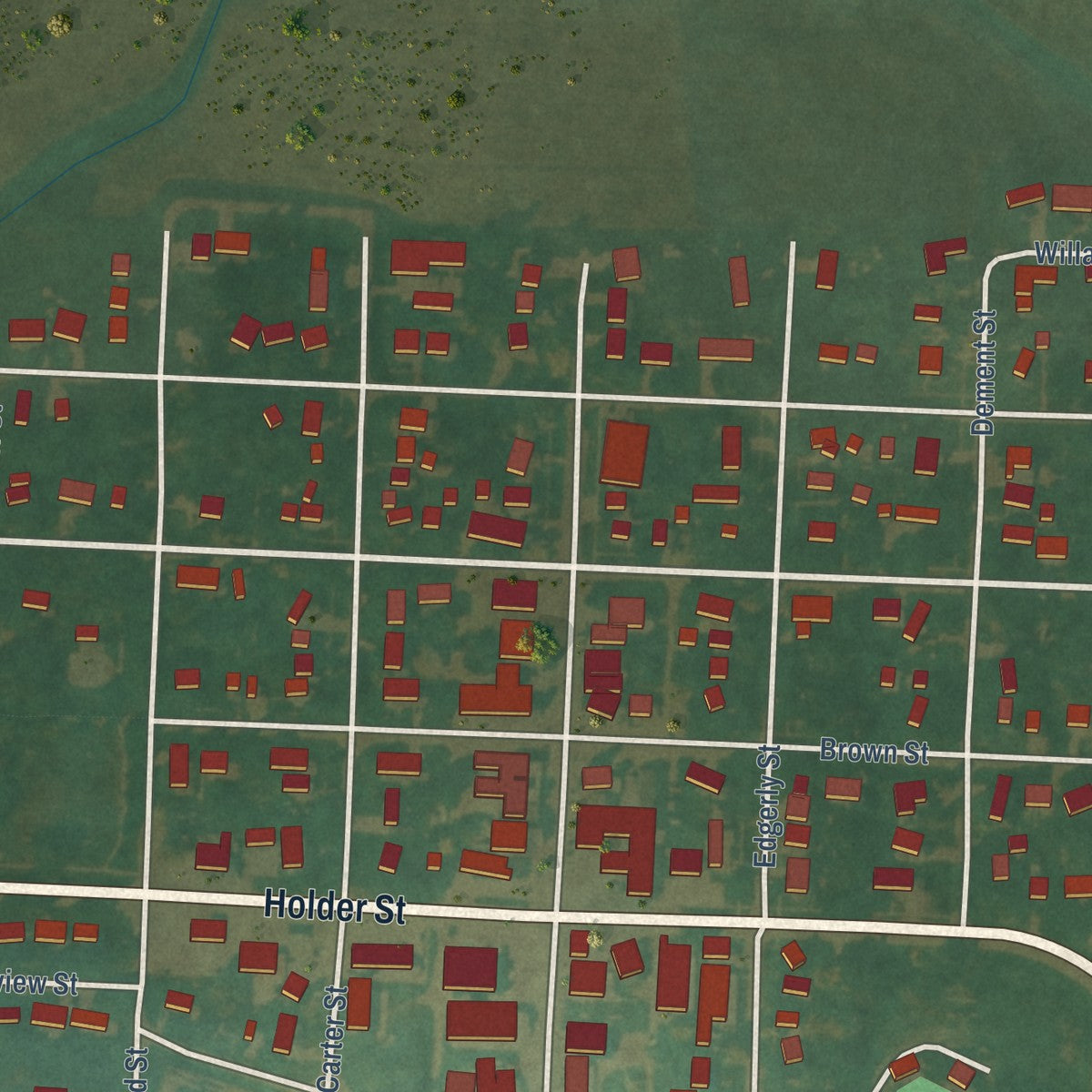 Close-up of the map of Larchwood, Iowa print showing street and building detail