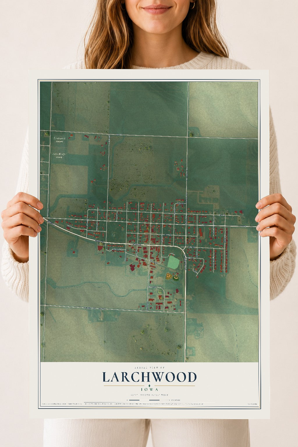 Map of Larchwood, Iowa, 18 x 24 inch unframed archival matte print