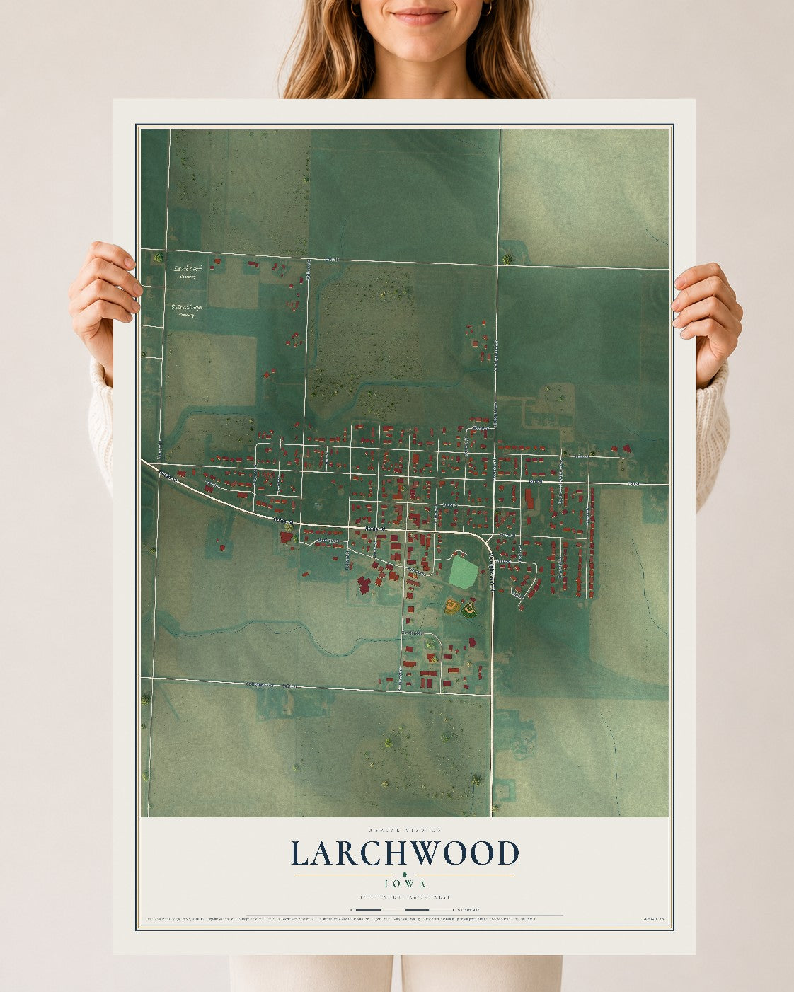 Map of Larchwood, Iowa, 24 x 36 inch unframed archival matte print