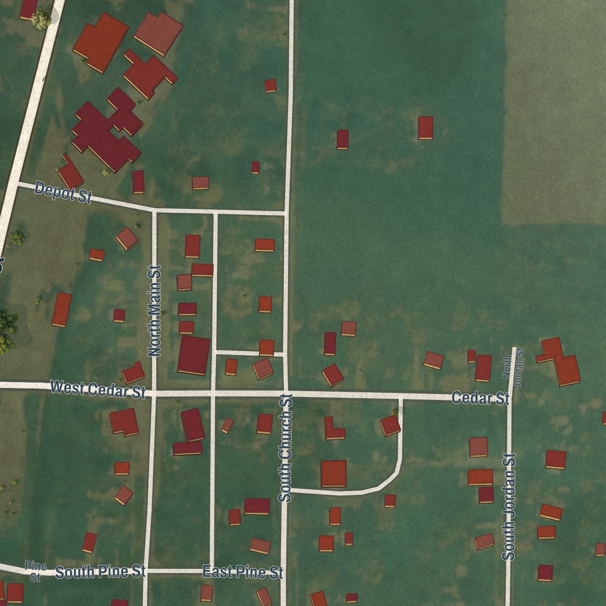 Close-up of the map of Larrabee, Iowa print showing street and building detail