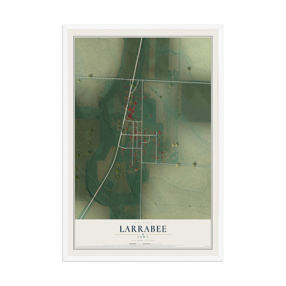 Map of Larrabee, Iowa, 12 x 18 inch print in a white wood frame