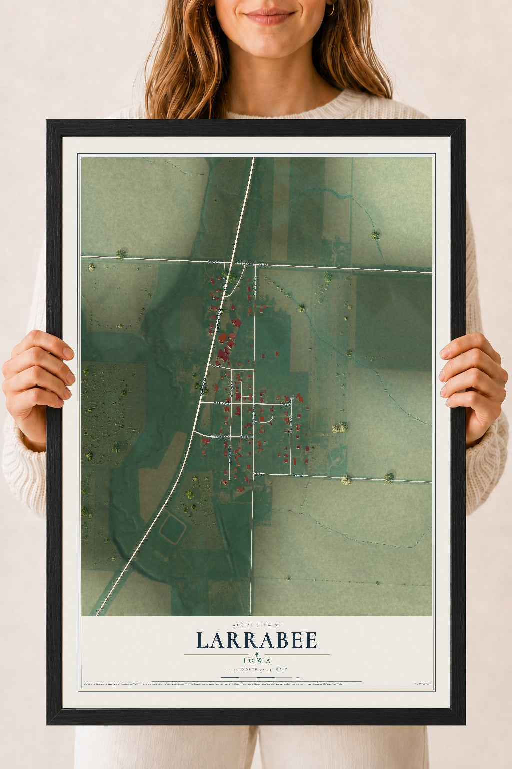Map of Larrabee, Iowa, 18 x 24 inch print in a black wood frame