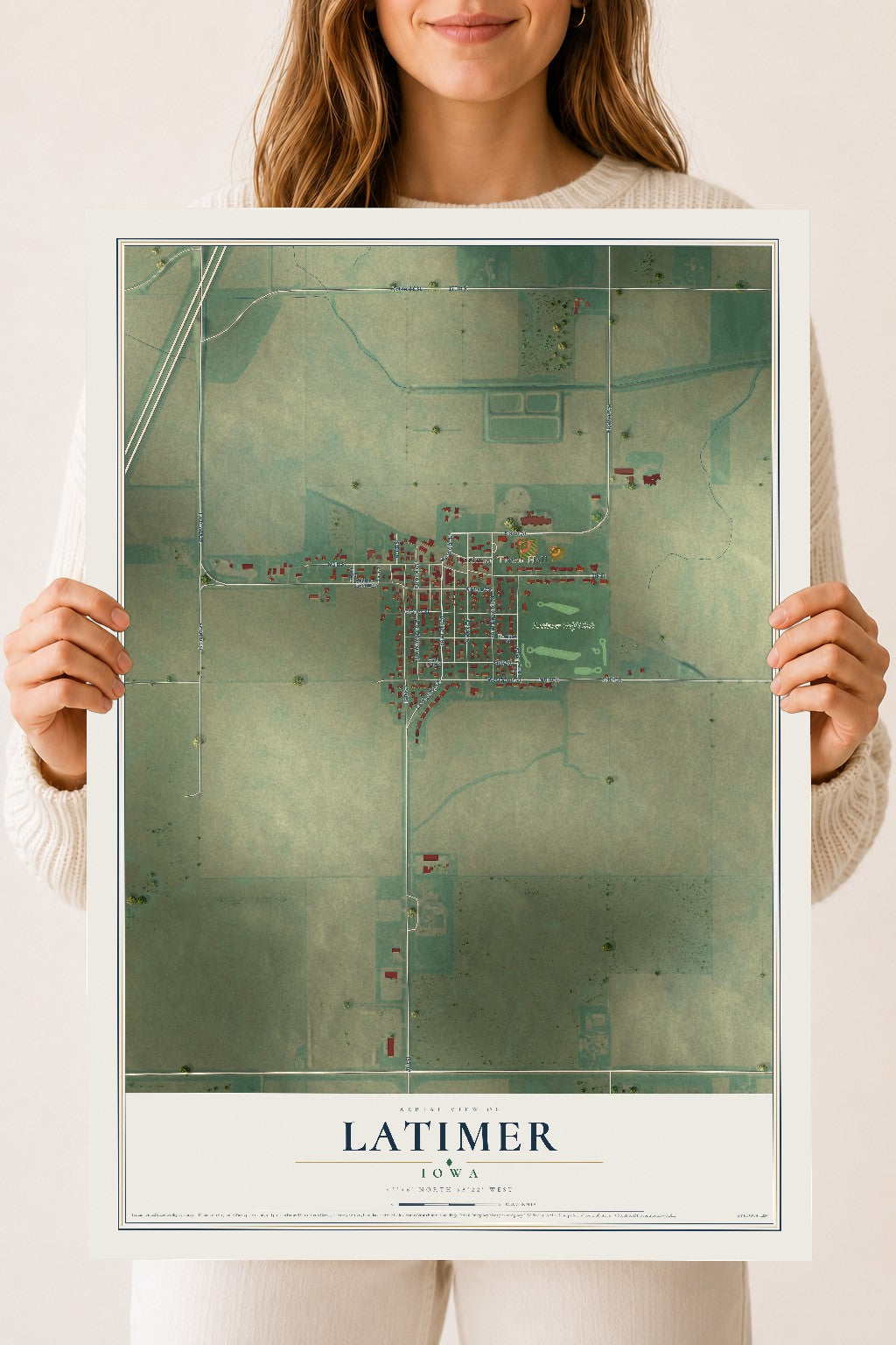 Map of Latimer, Iowa, 18 x 24 inch unframed archival matte print