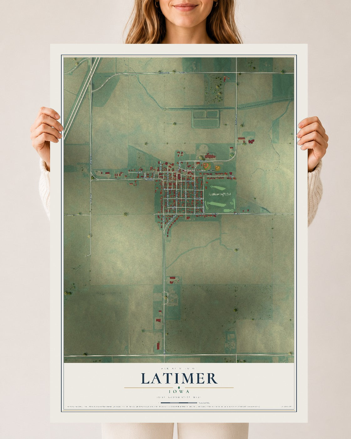 Map of Latimer, Iowa, 24 x 36 inch unframed archival matte print