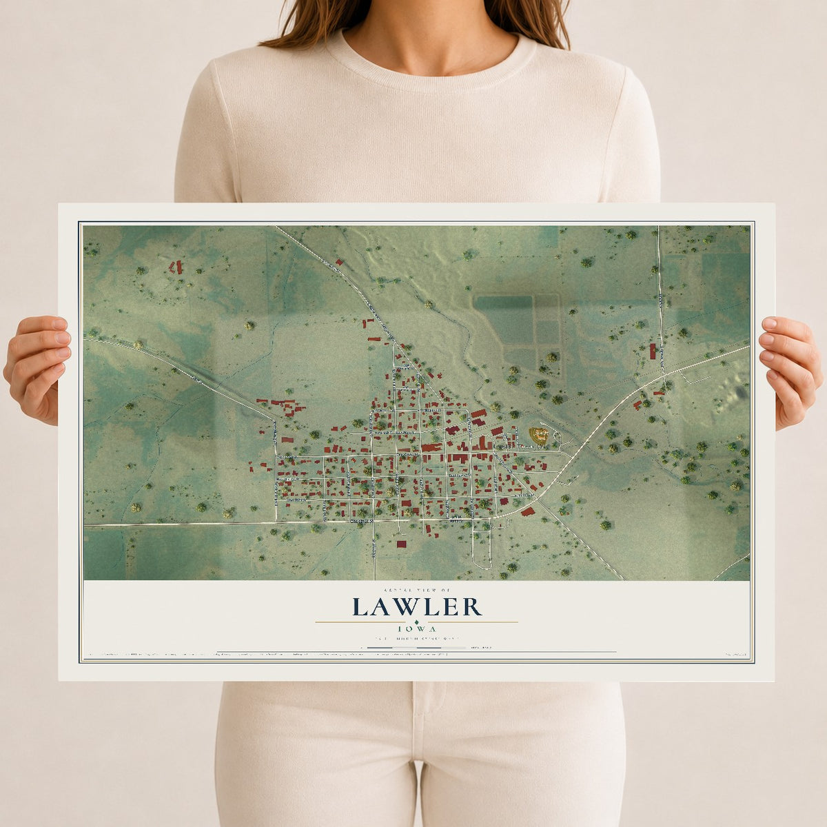 Map of Lawler, Iowa, 12 x 18 inch unframed archival matte print