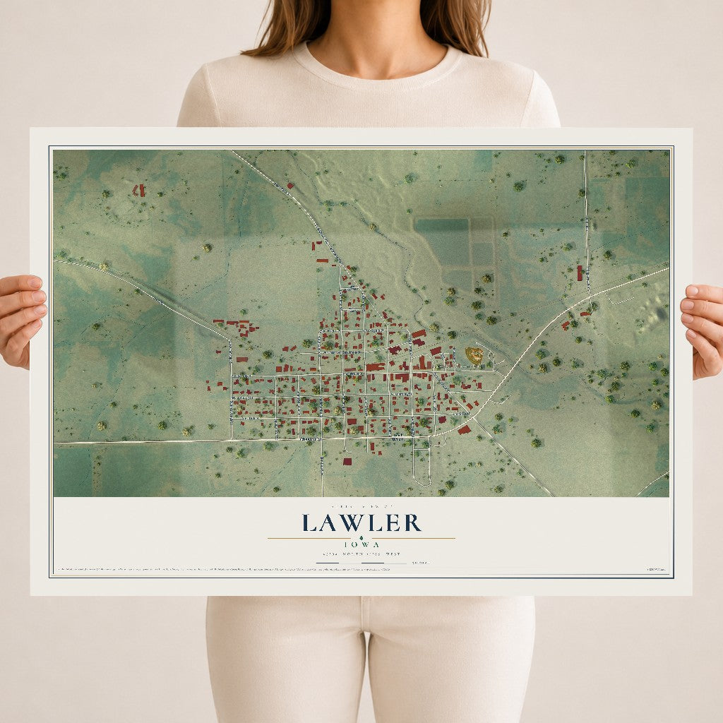Map of Lawler, Iowa, 18 x 24 inch unframed archival matte print
