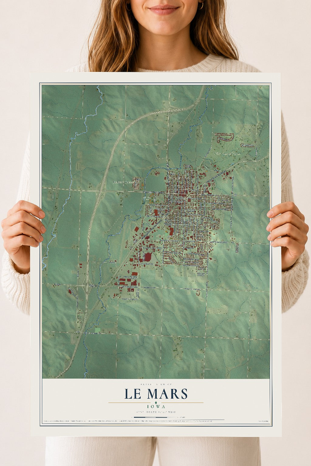 Map of Le Mars, Iowa, 18 x 24 inch unframed archival matte print