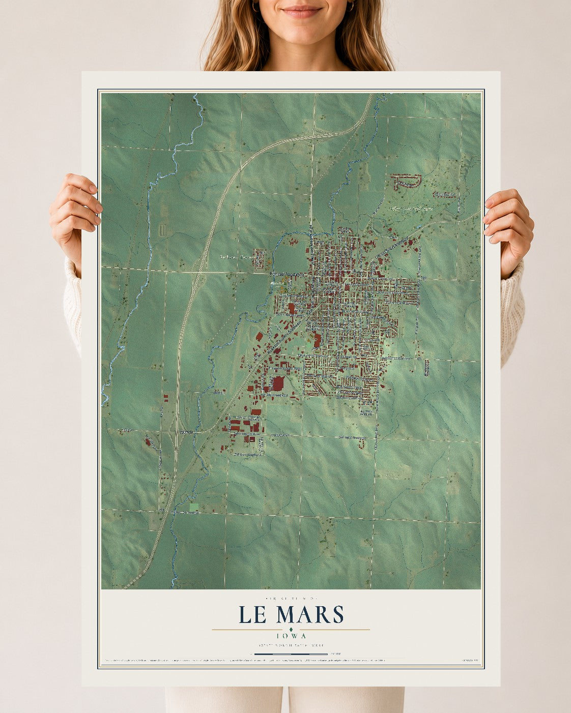 Map of Le Mars, Iowa, 24 x 36 inch unframed archival matte print