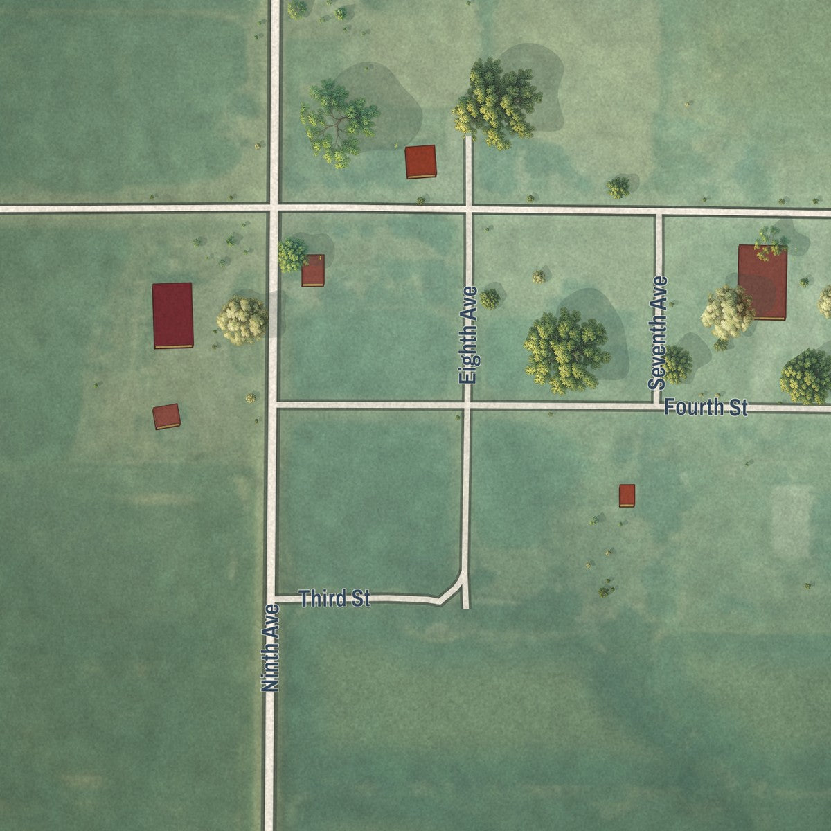 Close-up of the map of Le Roy, Iowa print showing street and building detail