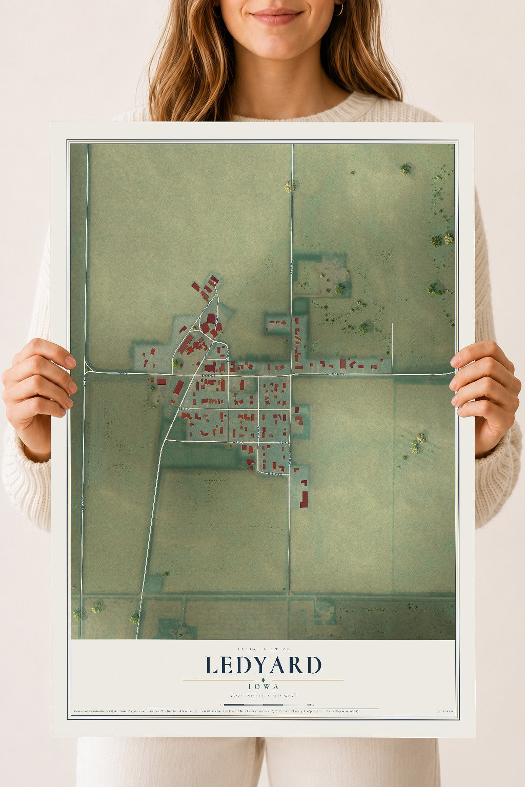 Map of Ledyard, Iowa, 18 x 24 inch unframed archival matte print