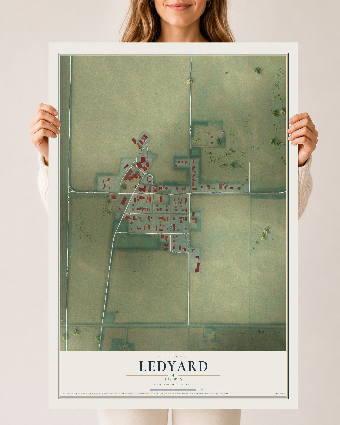 Map of Ledyard, Iowa, 24 x 36 inch unframed archival matte print