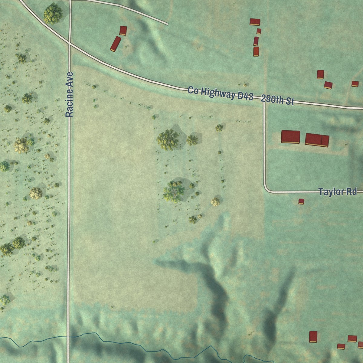 Second close-up of the map of Lehigh, Iowa print showing more streets and buildings