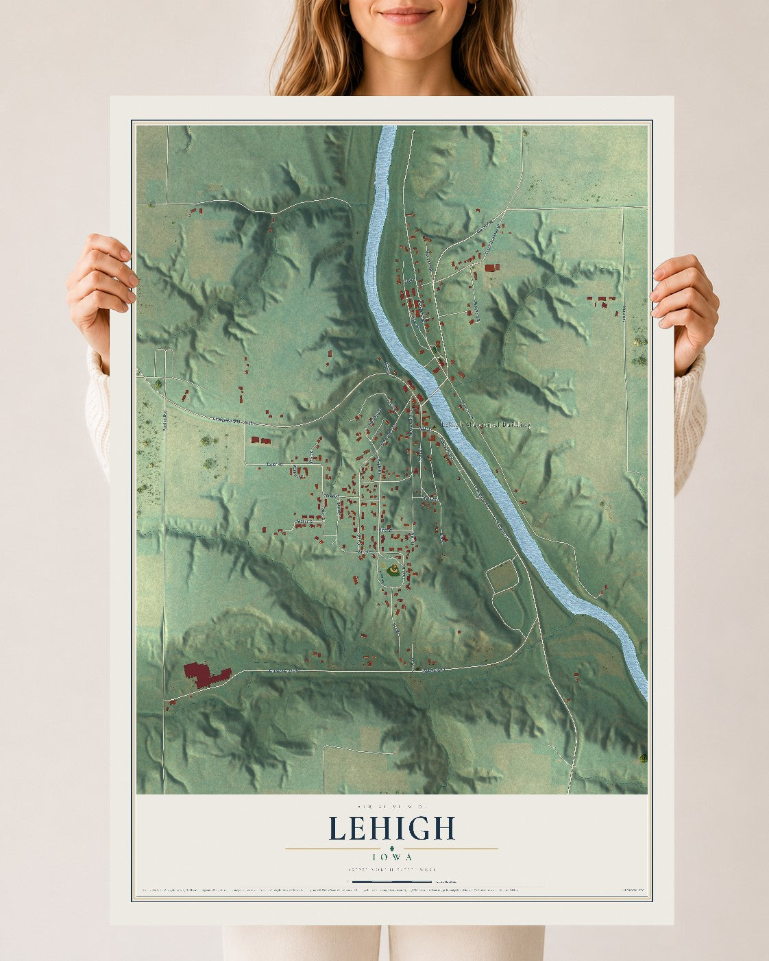 Map of Lehigh, Iowa, 24 x 36 inch unframed archival matte print