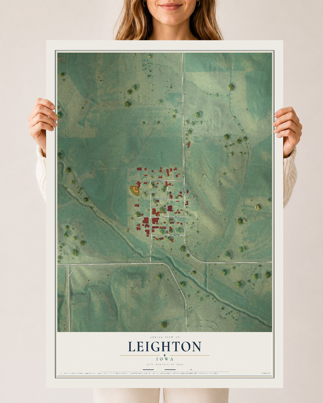 Map of Leighton, Iowa, 24 x 36 inch unframed archival matte print