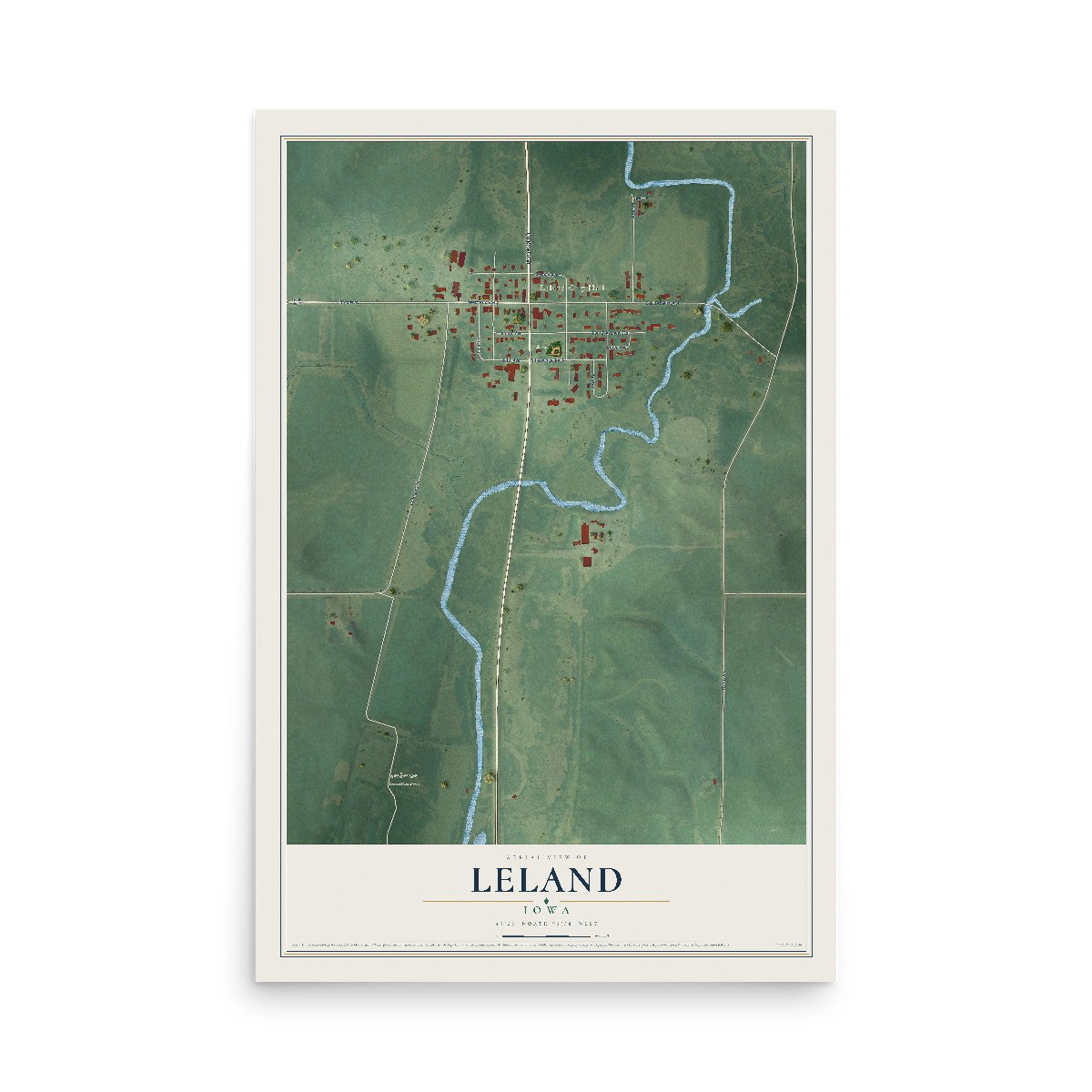 Map of Leland, Iowa, 12 x 18 inch unframed archival matte print