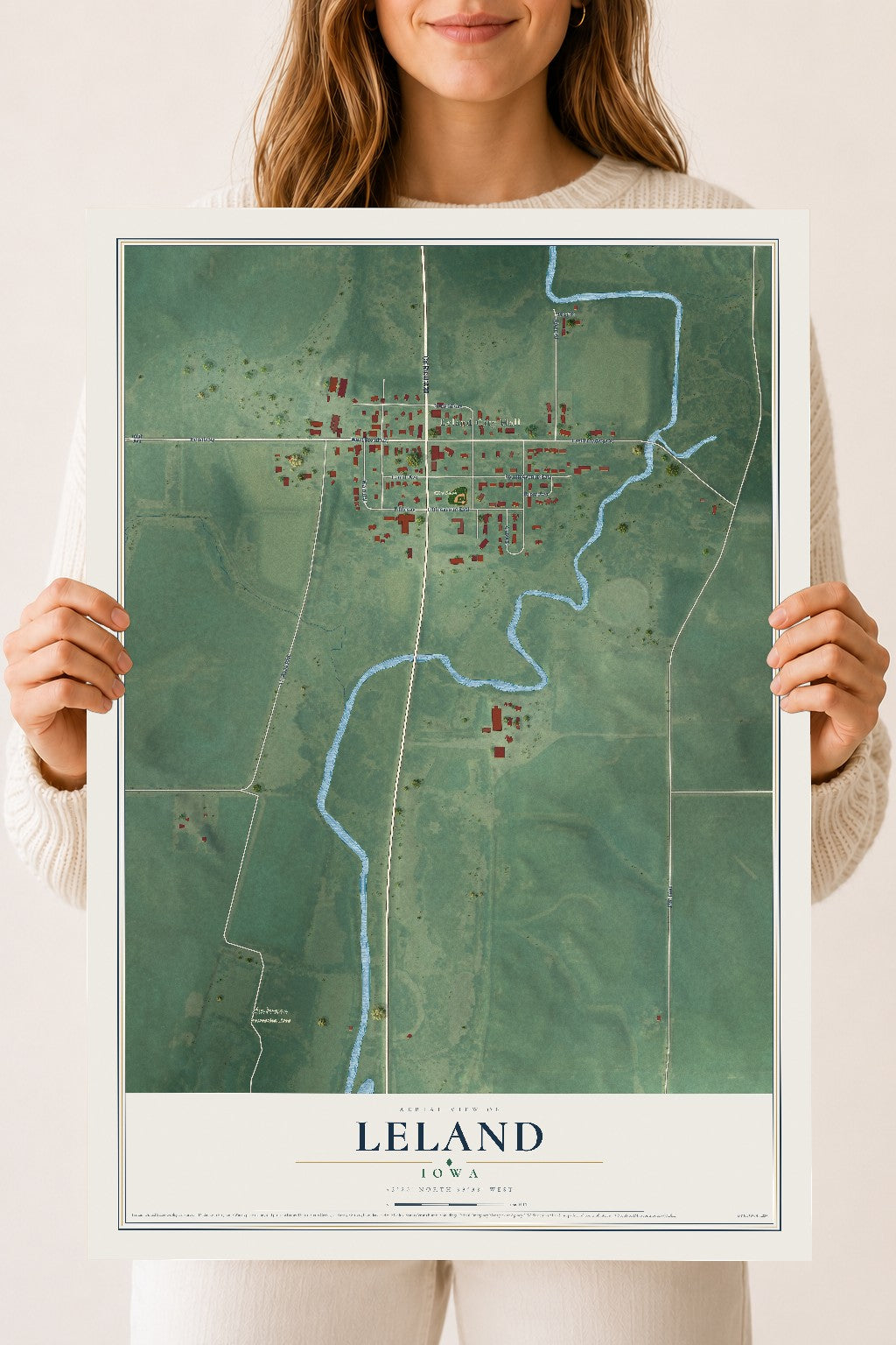 Map of Leland, Iowa, 18 x 24 inch unframed archival matte print