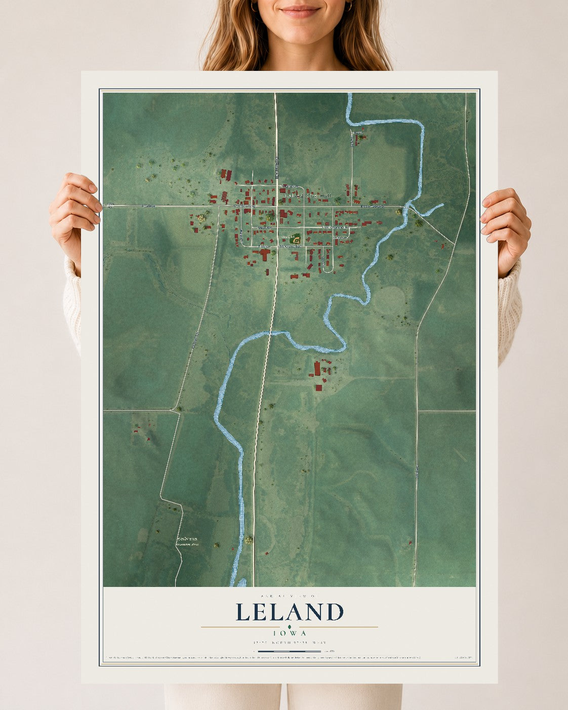 Map of Leland, Iowa, 24 x 36 inch unframed archival matte print